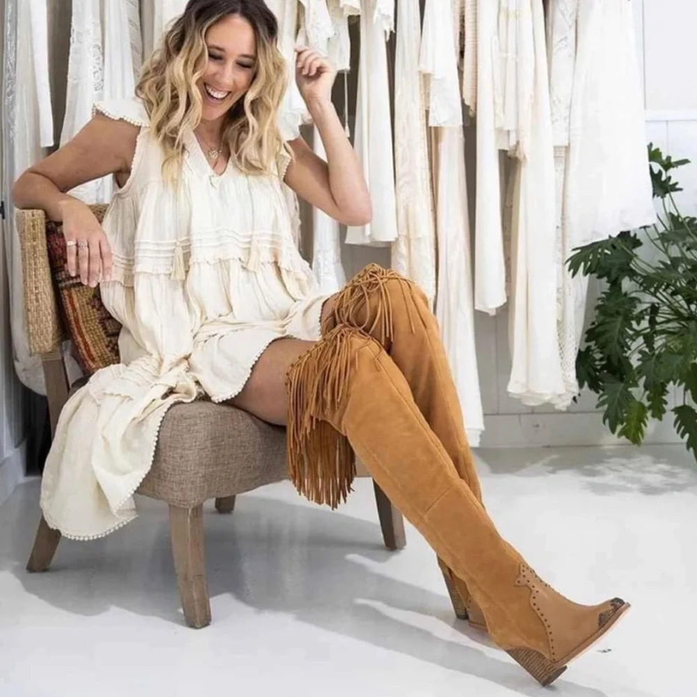 Spell Cognac Fringe Over-The-Knee Suede Boots